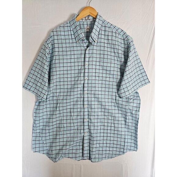 Peter Millar Crown Button Up Plaid Shirt Mens XXL 100% Cotton Short Sleeve Blue - Picture 1 of 6